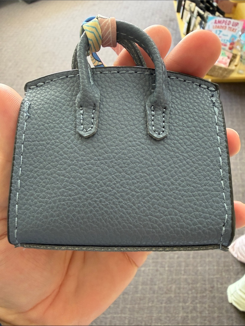 Mini Blue Graphic Leather Top-Handle Bag - Picture 3 of 3
